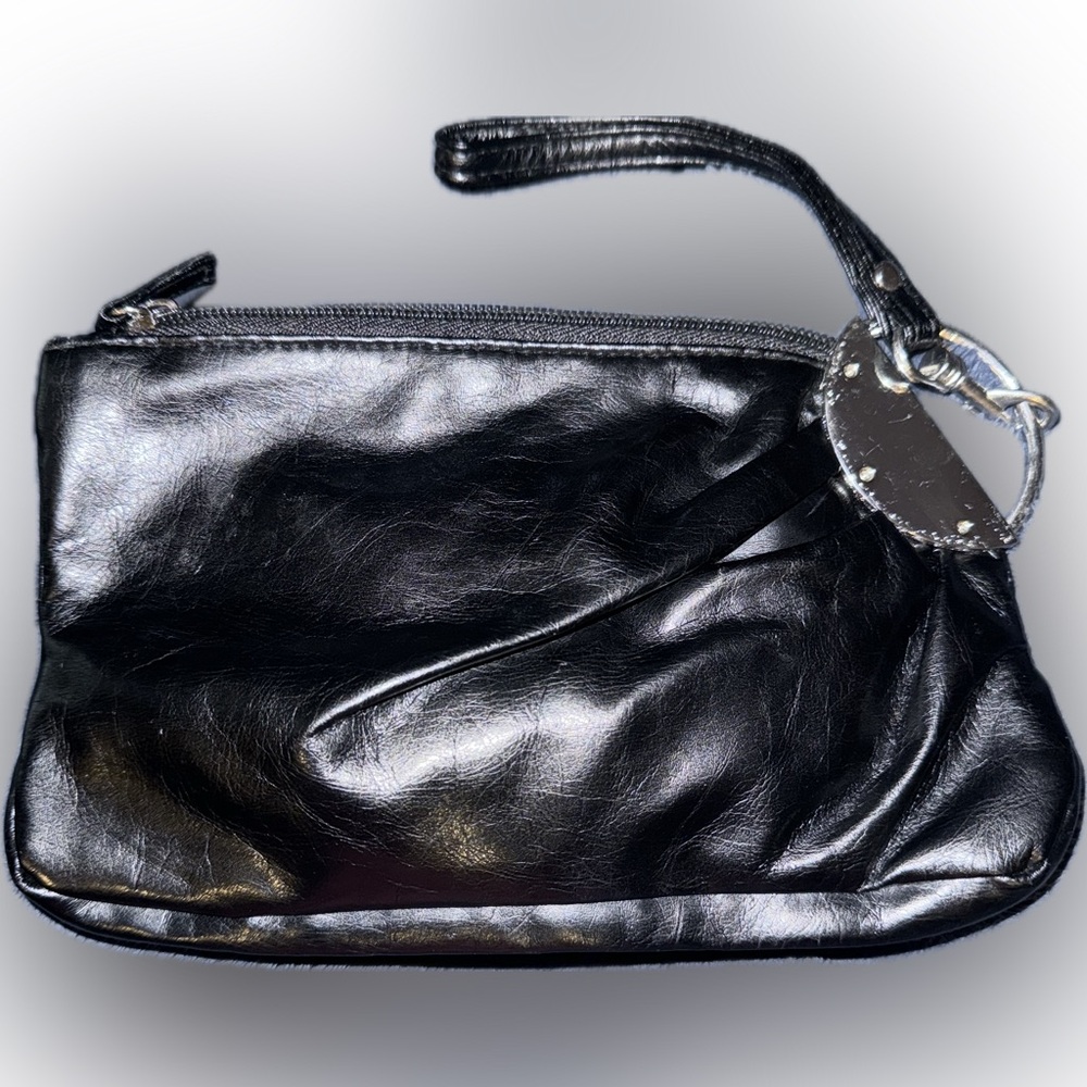 Lulu NYC black vegan leather wristlet clutch zipper small bag